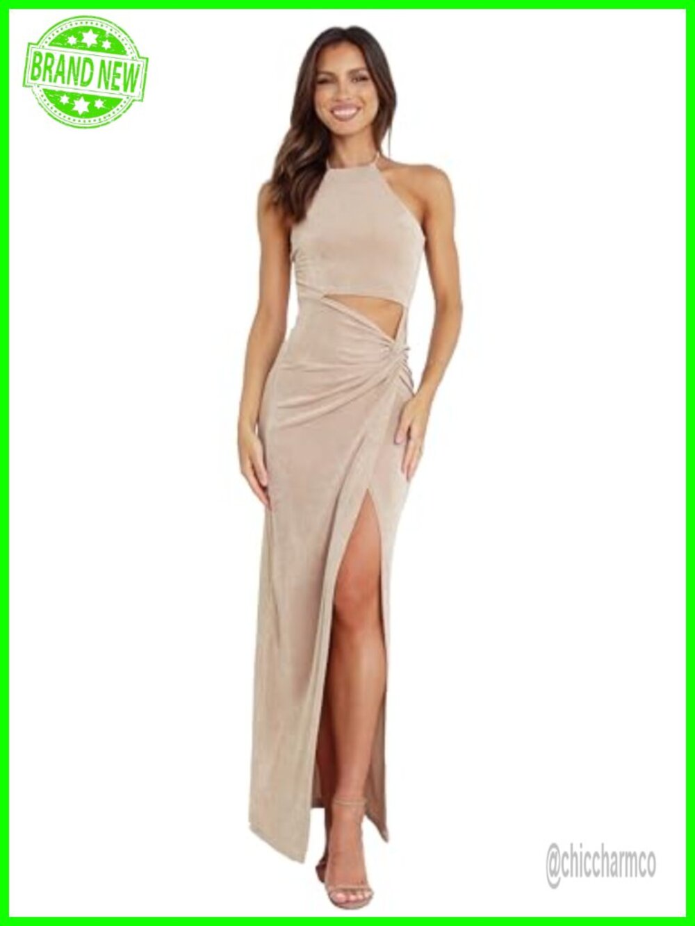 Petal & Pup Scarlette Halter Maxi Dress Cut Out Twist Knot Split